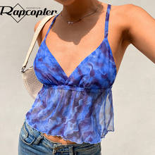 Rapcopter Paisley Blue Camis Blue Crop Top Ruffles Cute Corset Top Mesh Beach Style Summer Sweats Women Holiday Party Vest 2021 2024 - buy cheap