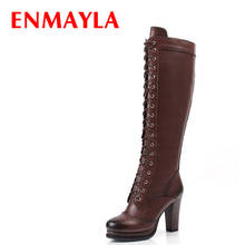 ENMAYLA Retro Brogue Shoes Women PlatformThigh High Boots Lace-up Knee High Knight Boots High Heel Women's Shoes Black Brown 2024 - buy cheap