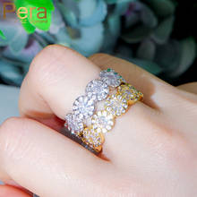 Anel de dedo de luxo com flor redonda pera, joia de festa única para mulheres, pedra brilhante estilo africano, anéis de coquetel r125 2024 - compre barato