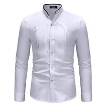Camisa social masculina com pregas gola, camisa de manga comprida para homens, festa de casamento, camisa para o outono 2021 2024 - compre barato