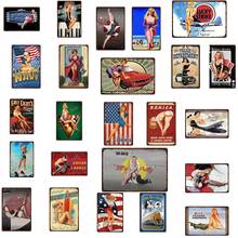 Pin Up Girl Bar Wall DecorTin Sign Vintage Art Metal Plate  Home Decoration Living Room Iron Painting  20x30cm 2024 - buy cheap