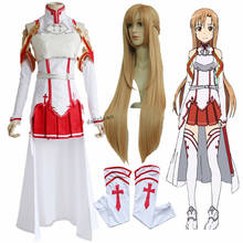 Disfraz de Anime Sword Art Online Asuna, uniforme para Halloween, traje de batalla, conjunto completo con peluca 2024 - compra barato