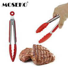 MOSEKO Silicone Kitchen Cooking Salad BBQ Tongs Stainless Steel Handle Utensil Barbecue Grilling Cooking Tong with Joint Lock 2024 - compre barato
