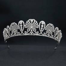 Tiara cúbica flor real para casamento, coroa de cristal de princesa para noiva joia de cabelo ch10377 2024 - compre barato