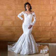 South African Wedding Dresses Mermaid Scoop Long Sleeves Appliques Lace Bow Nigeria Vestido De Noiva Bridal Wedding Gown 2024 - buy cheap