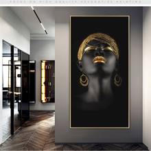 Black Woman With Golden Headdress Canvas Paintings On The Wall Posters And Prints African Girl Wall Art Canvas Pictures Cuadros 2024 - buy cheap