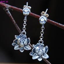 BOCAI-pendientes de plata de ley S925 para mujer, aretes originales Retro de Lotus Thai, estilo nacional, flor, gota de oreja 2024 - compra barato