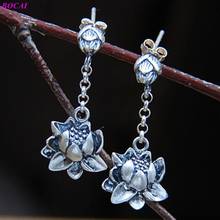 BOCAI S925 Sterling Silver Earrings Original Retro Lotus Thai Silver Aestheticism National Style Flower Bud Ear Drop For Women 2024 - buy cheap