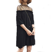 2021 Spring Summer Oversized Black Dress Chiffon Mesh Patchwork Ladies Vestidos Loose Dress Brand Clothing Sexy Robe 2024 - buy cheap