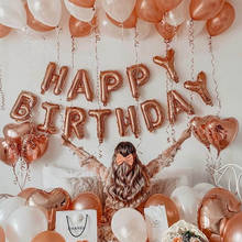 Globos de aluminio con letras de feliz cumpleaños, decoración de fiesta de cumpleaños, aniversario de boda, Bola de látex con confeti, color oro rosa 2024 - compra barato