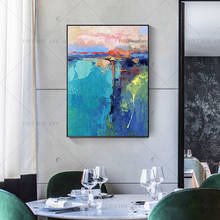 Pintura abstrata dourada 100% artesanal, cores azul, vermelho, a óleo para sala de estar, moderna pintura de parede, decoração, imagem, arte, presente 2024 - compre barato