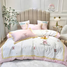 Conjuntos de cama de luxo em bordado, lindo urso, algodão egípcio, lençol, fronha, 4/6 unidades 2024 - compre barato