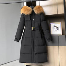 Chaqueta de plumón de pato para mujer, abrigo largo grueso con Cuello de piel de mapache Real, Parkas con capucha, ropa de invierno 2024 - compra barato