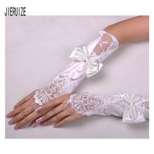 JIERUIZE Satin Bride Bridal Gloves Wedding Gloves With Bow Wedding Accessories Lace Gloves for Brides Fingerles 2024 - buy cheap