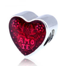 Abalorio auténtico S925 de esmalte de corazón amor latino, accesorio adecuado para damas, pulsera, brazalete, joyería artesanal 2024 - compra barato