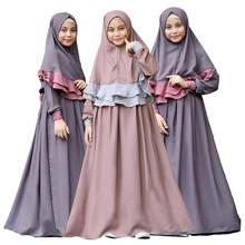 2 шт. арабское Платье макси с длинным рукавом комплект для девочек-хиджаб мусульманские дети абайя для молитв джилбаб исламские Вечерние наряды 2024 - купить недорого