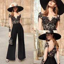 Elegant Black Evening Jumpsuit Prom Wear Lace Applique O Neck Long Illusion Sleeves Formal Prom Party Wear Gowns 2024 - buy cheap