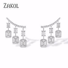 ZAKOL Punk Style White Gold Cubic Zircon Drop Earrings Chandelier Dangle Long Boucles d'oreilles For Bridal FSEP2031 2024 - buy cheap
