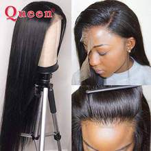 Peluca de cabello humano liso para mujeres negras, postizo de encaje recto con cierre de hueso, pelo brasileño 100%, tamaño QUEEN, 5x5 2024 - compra barato