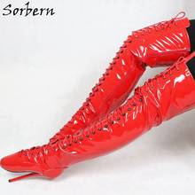 Sorbern Patent Over The Knee Boots Mid Thigh Ballet High Heel Stilettos Cross Straps Zipper Fetish Boots For Sm Sissy Boy 2024 - buy cheap