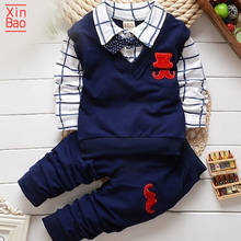 Xinbao 2 pçs conjunto crianças meninos meninas crianças roupas bonito gravata borboleta outono criança menino outfit esportes terno conjunto 1-4 t calças do bebê camisas 2024 - compre barato