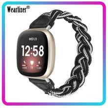 Wearlizer-pulseira de tecido de nylon para fitbit, pulseira com elástico trançado para relógio, pulseira esportiva para fitbit versa 3 ajustável 2024 - compre barato