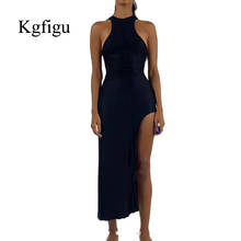 Kgfigu 2021 nova chegada preto vestidos de festa mulheres sexy sem mangas dividir bodycon vestidos senhora casual elegante roupas macias 2024 - compre barato