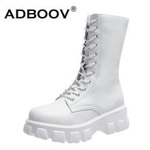 Adboov-botas femininas de cano curto, plataforma de couro sintético, motocicleta, sapatos de mulheres, com cadarço, sapatos de inverno 2024 - compre barato