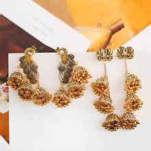 Antique Peacock Indian Women's Tassel Jhumka Earrings Ethnic Gypsy Gold Color Bell Drop Earring Fashion Jewelry 2024 - buy cheap