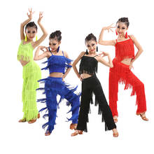 Vestido de dança latina, vestido franjas, para meninos e meninas, salsa, samba, altura 110-170cm 2024 - compre barato