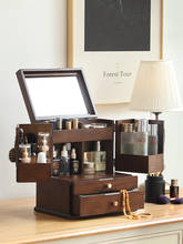 Cosmetic storage box desktop shelf wood skin care products lipstick artifact online celebrity dresser jewelry box dust mirror 2024 - buy cheap