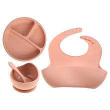 4pcs BPA Free Baby Silicone Tableware Waterproof Bib Solid Color Dinner Plate Sucker Bowl Spoon For Children 2024 - buy cheap