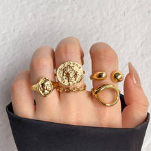 Anel geométrico irregular para mulheres, anéis de junta em relevo metálico gótico com 5 espaços, vintage, joias de festa para mulheres 2024 - compre barato
