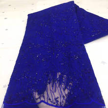 Tela de encaje de seda de leche francesa azul real, tejido bordado africano con lentejuelas para fiesta de boda nigeriana, novedad 2024 - compra barato