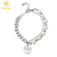 FINE4U B184 Tree Of Life Charm Bracelet Pearls Beaded Bracelets Stainless Steel Figaro Link Chains Jewelry 2024 - buy cheap