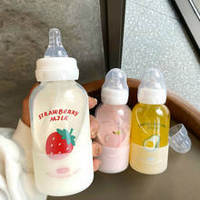 Cartoon Glass Water Cup Pacifier Straw Cup Suitable for Adult Children Baby Milk Cups Fruit Printing Student Water Bottle 2024 - buy cheap