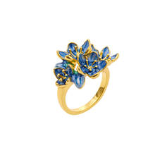 Fashionable temperament exquisite blue flower ring female elegant romantic banquet accessories Valentine's day gift wholesale 2024 - buy cheap