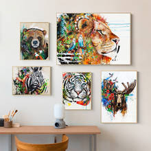 Graffiti Watercolor Tiger Lion Elephant Wolf Bear Art Canvas Print Painting Animal Abstract Wall Picture Home Decoration Poster 2024 - buy cheap