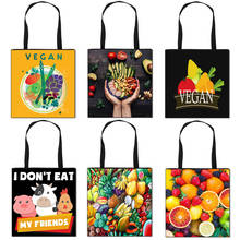 Vegetarianism Fruit Casual Totes Women Handbag Vegan Shopping Bags Ladies Canvas Shoulder Bags Teenager Girls Travel Bag 2024 - buy cheap