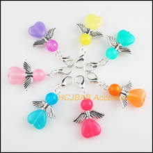 14 New 20.5x29mm Angel Charms Mixed Jelly Heart Acrylic Tibetan Silver Tone Retro With Lobster Claw Clasps 2024 - buy cheap