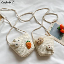 Kids' Shoulder Bags Kawaii Straw Weave Knitting Korean Style Fashion Children All-match Mini Single-shoulder Bag Cute Rabbit New 2024 - buy cheap