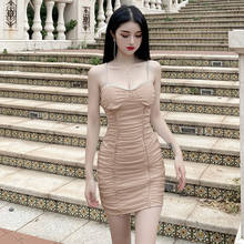 Real Shot 2020 nuevo diseño de moda Sexy malla plisada bolsa cadera Sling delgado vestido de las mujeres 2024 - compra barato