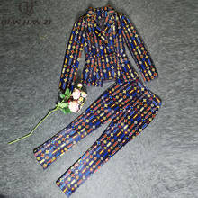 Qian Han Zi-Conjunto de traje de pasarela para mujer, Blazer ajustado de manga larga, abrigo y Pantalones estampados Vintage, 2 piezas, 2019 2024 - compra barato