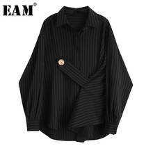 [EAM] Women Black Striped Big Size Blouse New Lapel Long Sleeve Bandage Loose Fit Shirt Fashion Tide Spring Autumn 2022 JY853 2024 - buy cheap