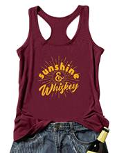Sunshine & whiskey tanks engraçado feminino moda vintage camiseta grunge sem mangas tumblr casual engraçado citação vestuário topo 2024 - compre barato
