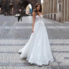 UZN Boho White Wedding Dress A-Line V-Neck Lace Appliques Spagetti Straps Bridal Gowns Dubai Backless Brides Dress Custom Made 2024 - buy cheap