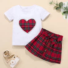 Newborn Clothing Infant Baby Girls Valentine Pearl Heart Print Short Sleeve Tops+Plaid Skirt Set For 1- 5 Years Костюм младенца 2024 - buy cheap