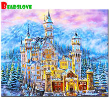 Pintura de diamantes 5D artesanal, Escena de nieve de Castillo de Navidad, bordado de diamantes redondos y cuadrados, decoración de punto de cruz 3D, regalo de Navidad 2024 - compra barato