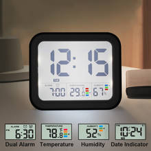 Relógio de alarme digital inteligente, despertador led com controle de fundo, temperatura, umidade, despertar ultra claro, viagem 2024 - compre barato