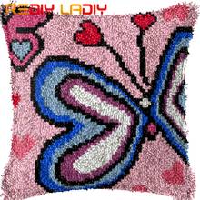 Latch Hook Cushion Blue Buterfly Pre-Printed Canvas Cushion Cover Acrylic Yarn Crochet Pillow Case Kit Hobby & Crafts Home Decor 2024 - buy cheap